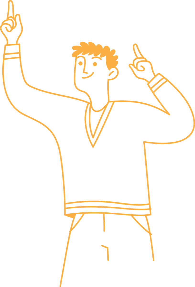 Funwik character pointing up with excitement